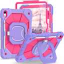 Case for iPad (A16) 11th Gen 11 Inch (2025) /iPad 10th Gen 10.9 Inch (2022) with Screen Protector/Rotating Stand/Pencil Holder,Military Grade Shockproof i Pad Case 10th Generation, Purple Pink  