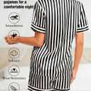 Girece Womens Pajamas Satin Pajama Set for Women Cute Black Striped Silk Pajama Set Lightweight Soft Sleepwear Button Up Pj Cozy Pjs with Shorts Gift for Her (Black Striped, XL)