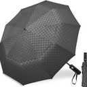 Satol 46/54/62 Inch Large Golf Umbrella, Windproof 10 Ribs Automatic Open/Close Oversize Double Canopy Vented Portable Folding Travel Umbrellas, UPF 50+ Sun & Rain Compact Umbrellas for Outdoor (Black Square Round Handle)