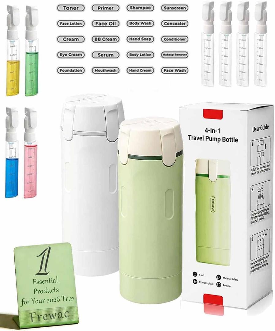 4 in 1 Travel Dispenser Bottle,30ml Toiletry Lotion Bottles with Pump/Scale/Label, Body Wash Lsqueeze Cases Pack,Refillable Liquid Containers Can Carry on Flight for Business Trips Gym Camping