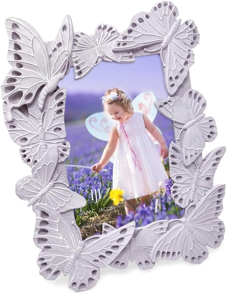 Isaac Jacobs 4x6 Lavender Vintage-Inspired Ornate Butterfly Picture Frame, Horizontal & Vertical for Tabletop and Wall Display, Home Dcor, Resin Frame (4x6, Lavender)