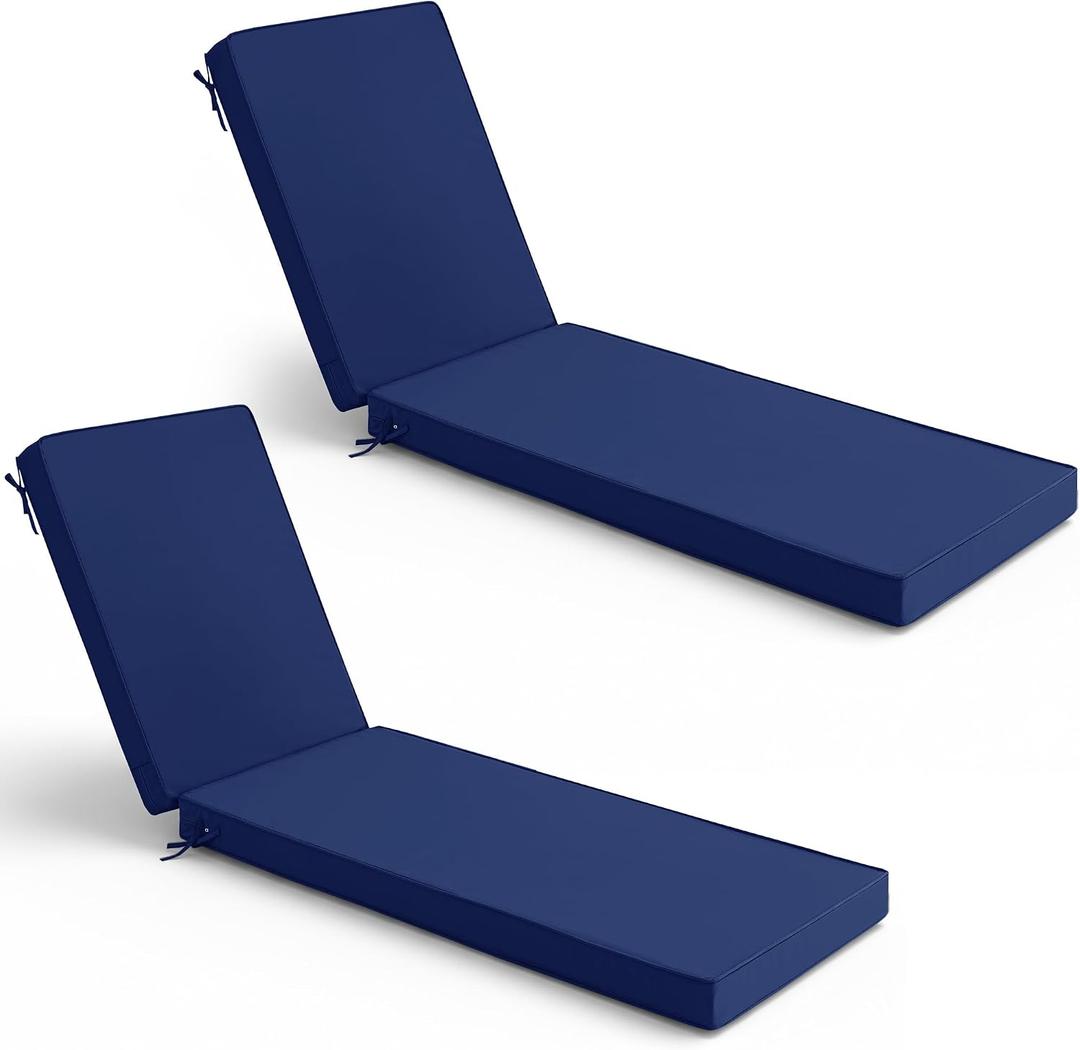 Summsun Chaise Lounge Cushions Outdoor Set of 2 - Waterproof and Fade Resistant Sun Lounger Replacement Cushions - Patio Lounger Pads with Removable Cover for Pool, Deck, 80 x 26 x 3 Inch, Navy