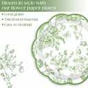 Kochorie 100 Pieces Sage Green Flower Paper Plates 7 Inches Disposable Floral Paper Plate Scalloped Sage Green Chinoiserie Vintage Flower Dessert Plates for Wedding Birthday Holiday Party Supplies