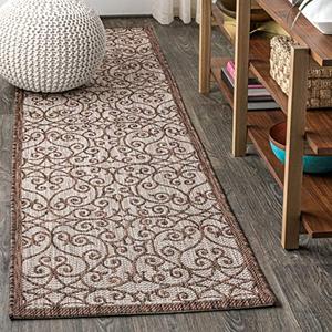 JONATHAN Y SMB107C-28 Madrid Vintage Filigree Textured Weave Indoor/Outdoor Taupe 2 ft. x 8 ft. Runner-Rug, Classic,Easy-Cleaning,HighTraffic,LivingRoom,Backyard, Non Shedding, Taupe/Espresso