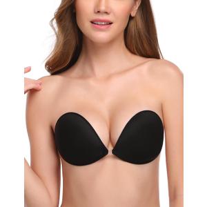 Wingslove Adhesive Bra Reusable Strapless Self Silicone Push-up Invisible Sticky Bras for Backless Dress (Black)