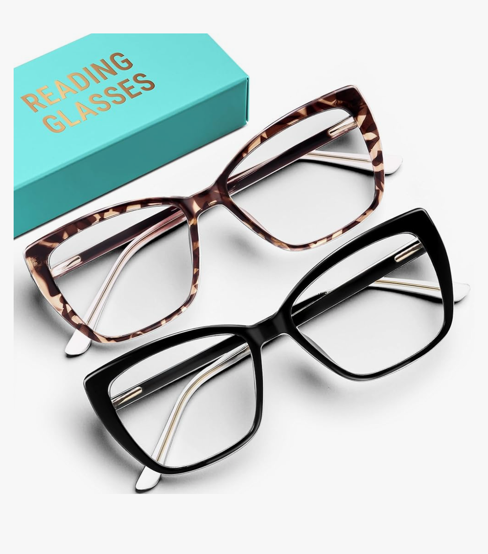 CCVOO Trendy Reading Glasses for Women, Oversized Blue Light Readers, Cheaters Eyeglasses, Stylish Square Cat Eye Glasses