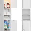 HAIOOU 67" Tall Bathroom Storage Cabinet with Light,11.8"W Narrow Bathroom Cabinet with Adjustable Glass Shelves,Slim Freestanding Cabinet for Small Spaces,Skinny Cabinet for Kitchen,Living Room white, 11.8"W*11.8"D*66.9"H