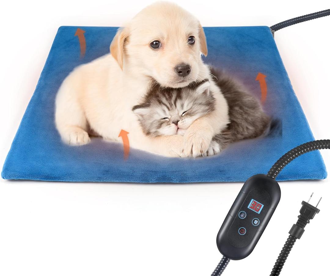 Pet Heating Pad for Cat Heating Pad Indoor Self Heating Cat Pad with 6 Adjustable Temperature & 5 Timers, Dog Heating Pad Waterproof Heated Dog Bed with Chew Resistant Cord Pet Heating Pad (17.7''x 17.7'')