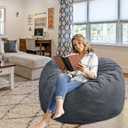 Bean Bag Chair 4Ft, Memory Foam Filled, Removable Velvet Cover, Giant Bean Bag Chairs for Adults and Teens, Round Sofa Chair for Living Room, Bedroom and Gaming Room, Grey