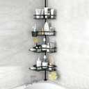 Corner Shower Caddy Tension Pole,4-Tier Rustproof Bathroom Organizer Shelves,Adjustable Floor Standing Bath Rack Holder,Waterproof Bathroom Storage Accessories for Bathtub,Black