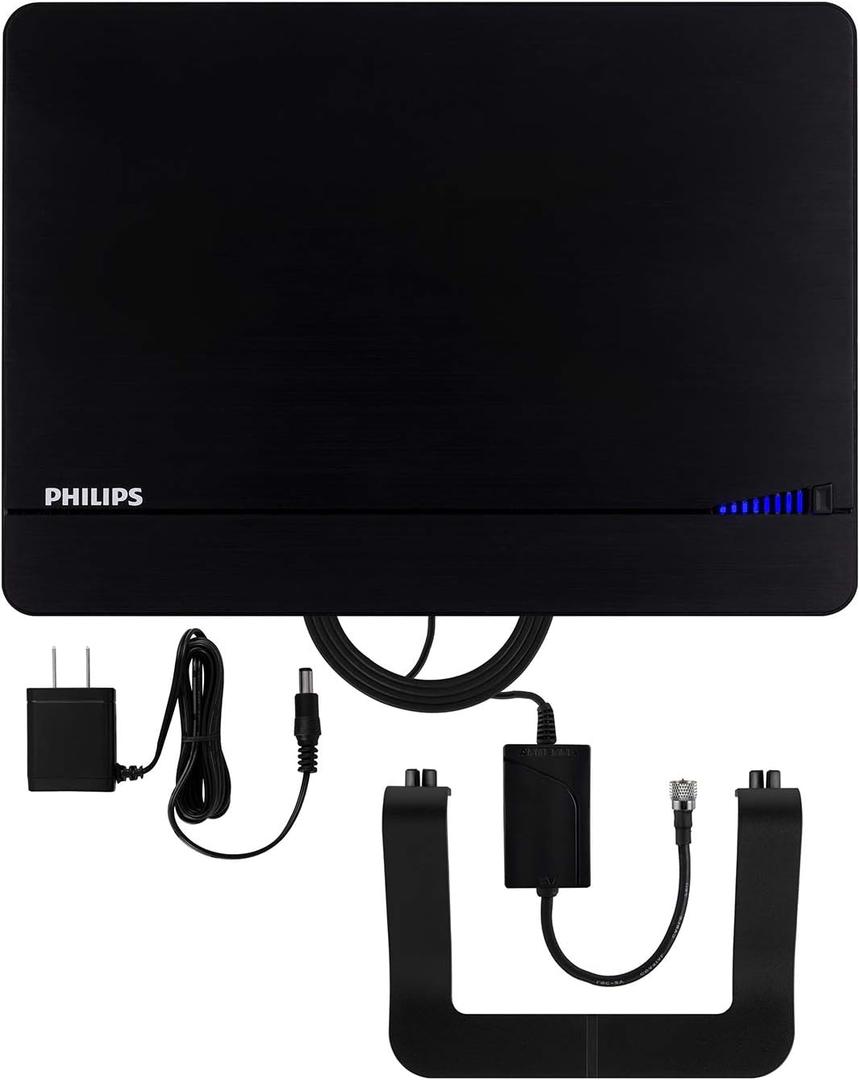 Philips Elite Channel Finder Indoor TV Antenna, Long Range Antenna, Signal Booster Amplifier, Digital, HDTV, Smart TV Compatible, 4K 1080P VHF UHF, 10 ft. Coax Included, Home Decor, Black, SDV3238N/27