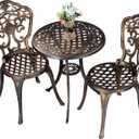 Bistro Set 3 Piece Rustproof Cast Aluminum Patio Furniture Sets 2 Chairs and 1 Round Table Outdoor, Garden, Patio, Balcony, Bronze, Carved Chair Set