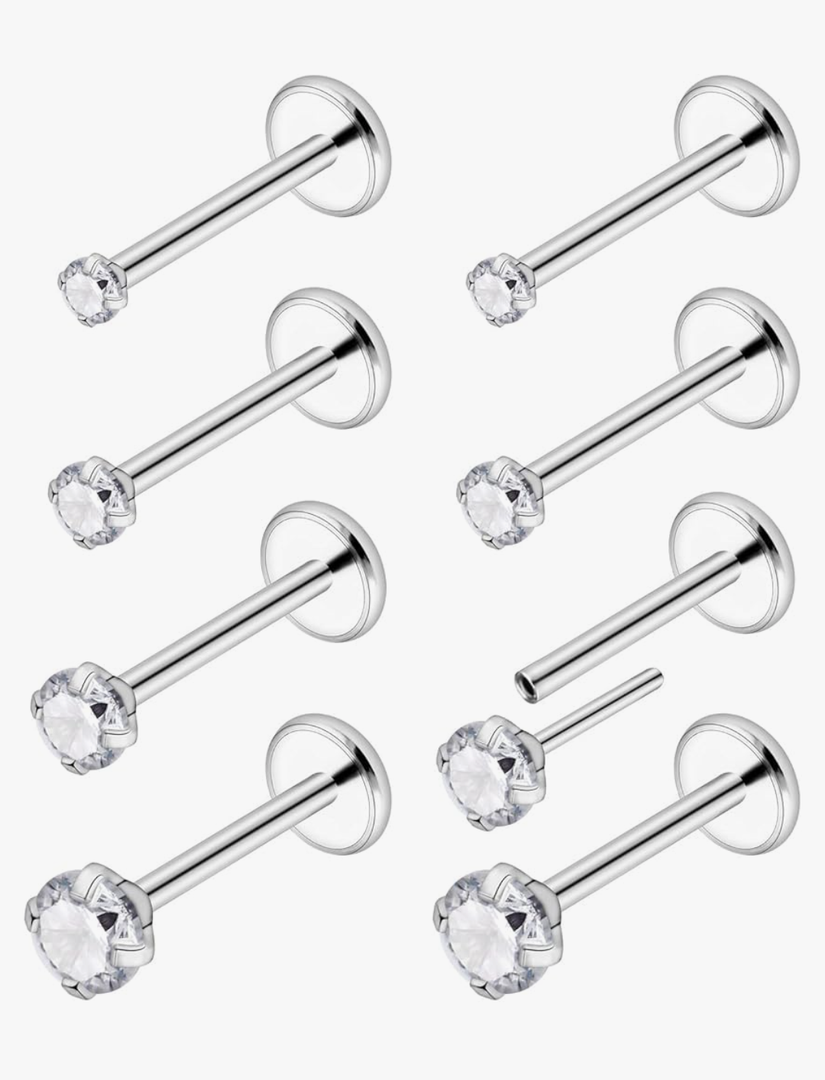 Ftovosyo 20G 18G Threadless Push in Nose Rings Studs Surgical Steel Pushin Nose Stud 1.5mm 2mm 2.5mm 3mm Round Crystal Nose Piercing Jewelry for Women Men