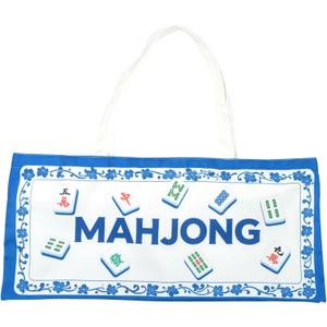 Mahjong Tile Bag - Canvas Organizer Holds 166 Tiles & 4 Racks, Extra Wide Zippered Storage with Dual Handles (Blue)