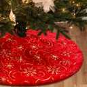 Christmas Tree Skirt Red 36 inch Gold Christmas Tree Skirt Snowflakes Faux Fur for Xmas Holiday Home Party