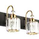 Ralbay Modern LED Bathroom Vanity Lights 5-Lights Crystal Vanity Lights Over Mirror Modern Black Bathroom Vanity Lighting Fixtures (Round-Black+Gold)