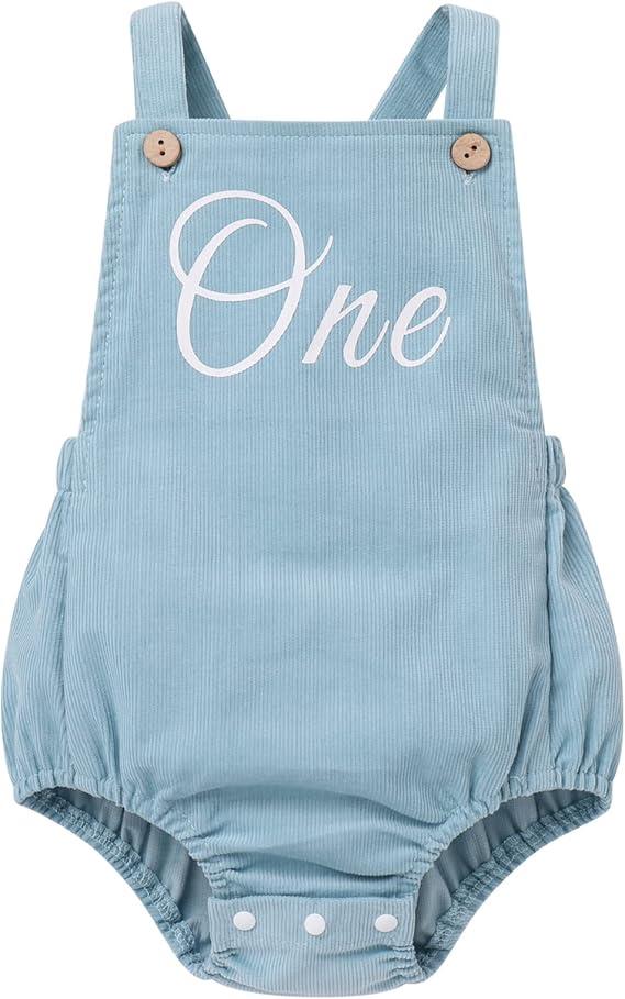 IMEKIS Baby Girls Boys Boho 1st Birthday Outfit Backless Overalls Romper for Cake Smash Photo Shoot 90 Blue One