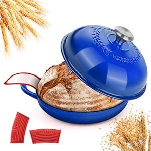 Dutch Oven Bread Baking Pot with Lid 6QT Enameled Cast Iron Oven, Gradient Blue Design & Sourdough Kit (Silicone Sling) for Artisan Bread Making