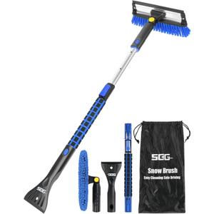 SEG Direct 39" Extendable Snow Brush with Squeegee Ice Scraper Telescoping Foam Grip for Car Truck SUV MPV Light Weight Anti-Freeze Extreme Durability Black and Blue (2. 100 cm-Blue)