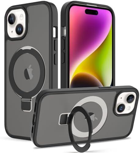 Pack of 4, PinLiSheng Magnetic Stand for iPhone 15 Case [Compatible with MagSafe] Translucent Back Slim Protective iPhone 15 Cover 6.1 inch,Black