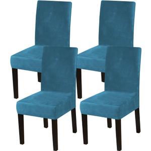 Turquoize Velvet Chair Covers for Dining Room Blue Dining Chair Slipcovers Set of 4 Parsons Dining Room Chair Covers Stretch Removable Chair Slipcovers for Home, Hotel, Banquet, (4, Peacock Blue)
