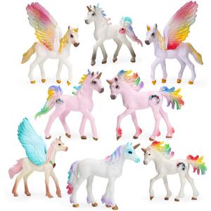 UANDME 8pcs Unicorn Toy Figurine Set Unicorn Cake Toppers for Party, Birthday, Imaginative Toy Gift for Kids