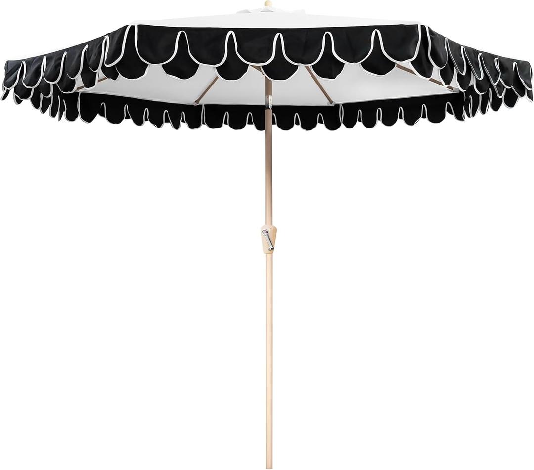 9Ft Elegant Valance Patio Umbrella, Outdoor Umbrellas for Patio with Auto-Tilt and Crank System, Table Umbrella for Outdoors, Poolside, Beach, Backyard