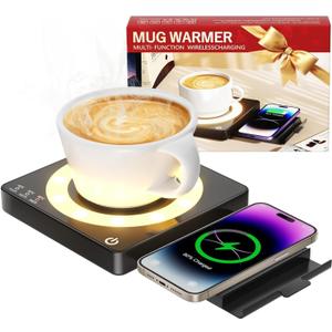 Coffee Mug Warmer, Smart Mug Warmer, 15W Wireless Phone Charging, 3 Heat Settings Temperature Controlled, 8H Auto Off, Candle Warmer, Safe for Heating Coffee, Beverage, Milk, Tea, HT099-Black