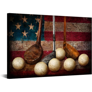 LevvArts Golf Canvas Wall Art Vintage Golf Ball with American Flag Painting Artwork Leisure Sports Poster Canvas Prints for Living Room Home Office Club Decoration Easy Hanging, 36"L x 24"W