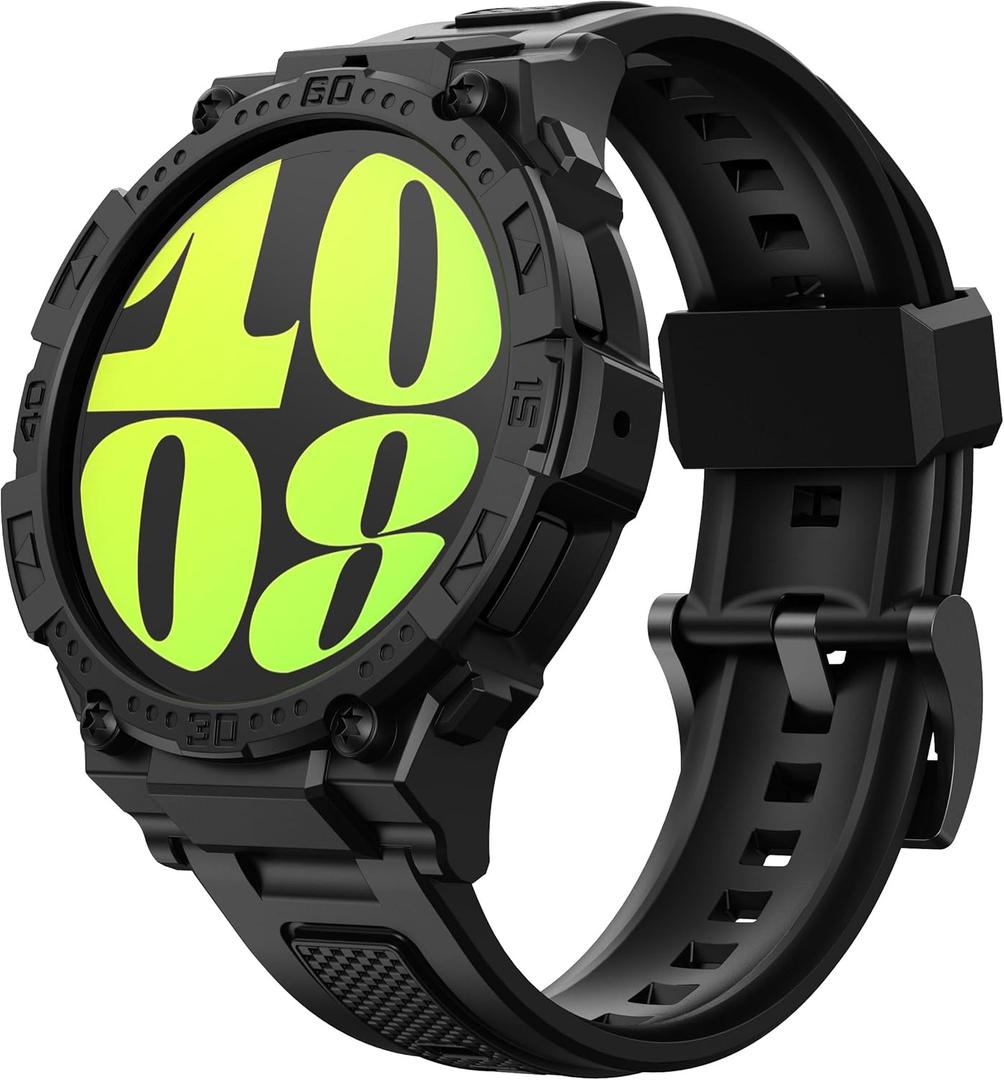 GELISHI Compatible with Galaxy Watch 6 Band 44mm 40mm Case Rugged Men Sport Band Protective Bumper Case for Galaxy Watch 6/5/4 40mm 44mm (Black)