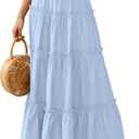 PRETTYGARDEN Boho Maxi Skirts for Women Trendy Summer 2026 Spring Long Flowy A Line Tiered Skirt Beach Vacation Clothes Dress (Blue, L)