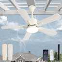 Fanbulous 42" Outdoor Ceiling Fans with Light for Patios, IP65 Waterproof Gazebo Fan, Plug in Ceiling Fan with Remote, 3CCT 6-Speed White Ceiling Fan with Hanging Hook for Porch, Pergola,Canopy