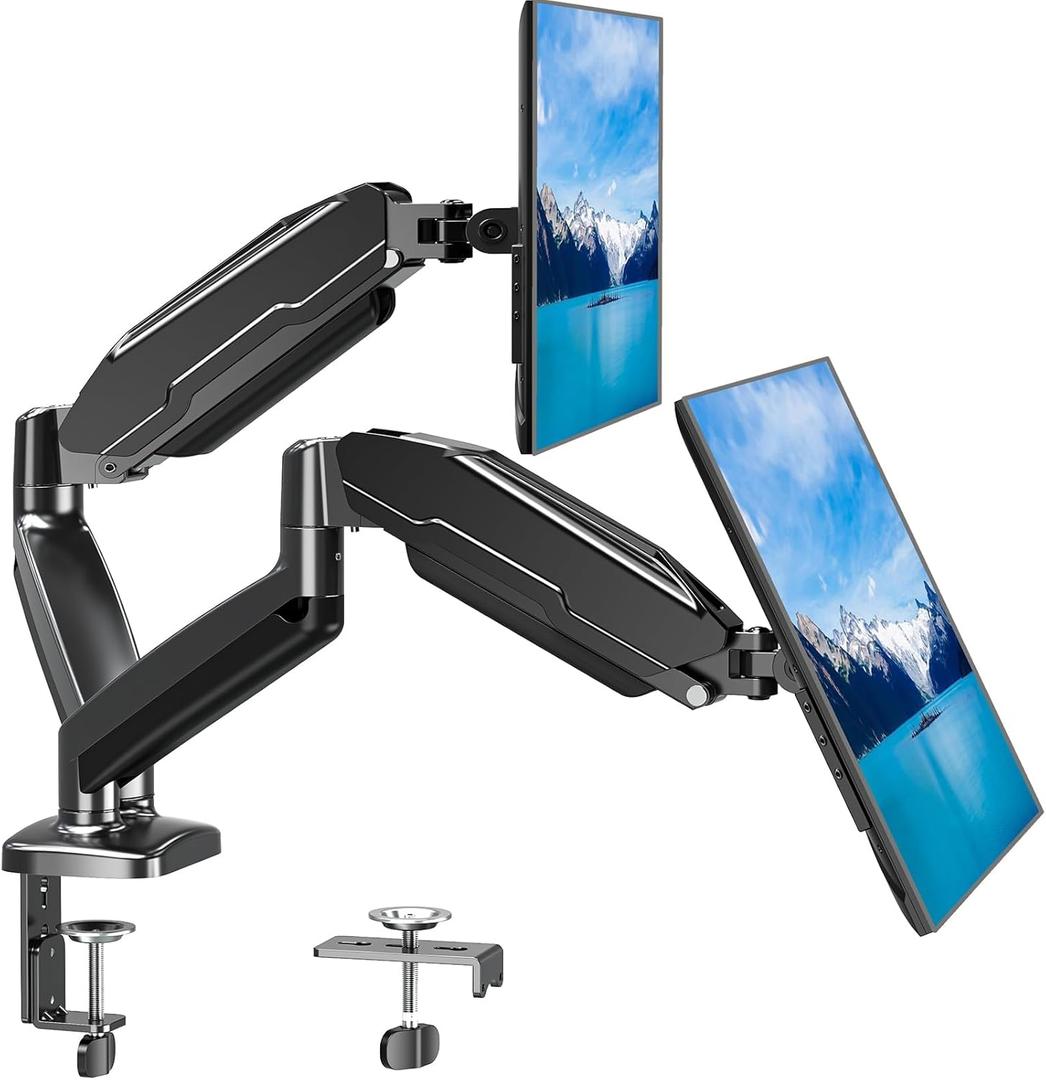 MOUNT PRO Dual Monitor Mount Fits 13 to 32 Inch Computer Screen, Height Adjustable Monitor Stand for 2 Monitors, Gas Spring Display Arm Holds up to 17.6lbs Each, Monitor Desk VESA Mount 75x75, 100x100 (black)