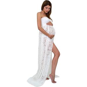 JustVH Maternity Off Shoulder Chiffon Gown for Photography Split Front Maxi Pregnancy Dress for Photoshoot XS