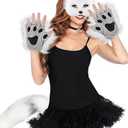 YXCFEWD Cat Mask Therian Tail with Paws Furry Halloween Therian Gear Stuff Wolf Fox Costume for Cosplay Over 1 years Old (White)
