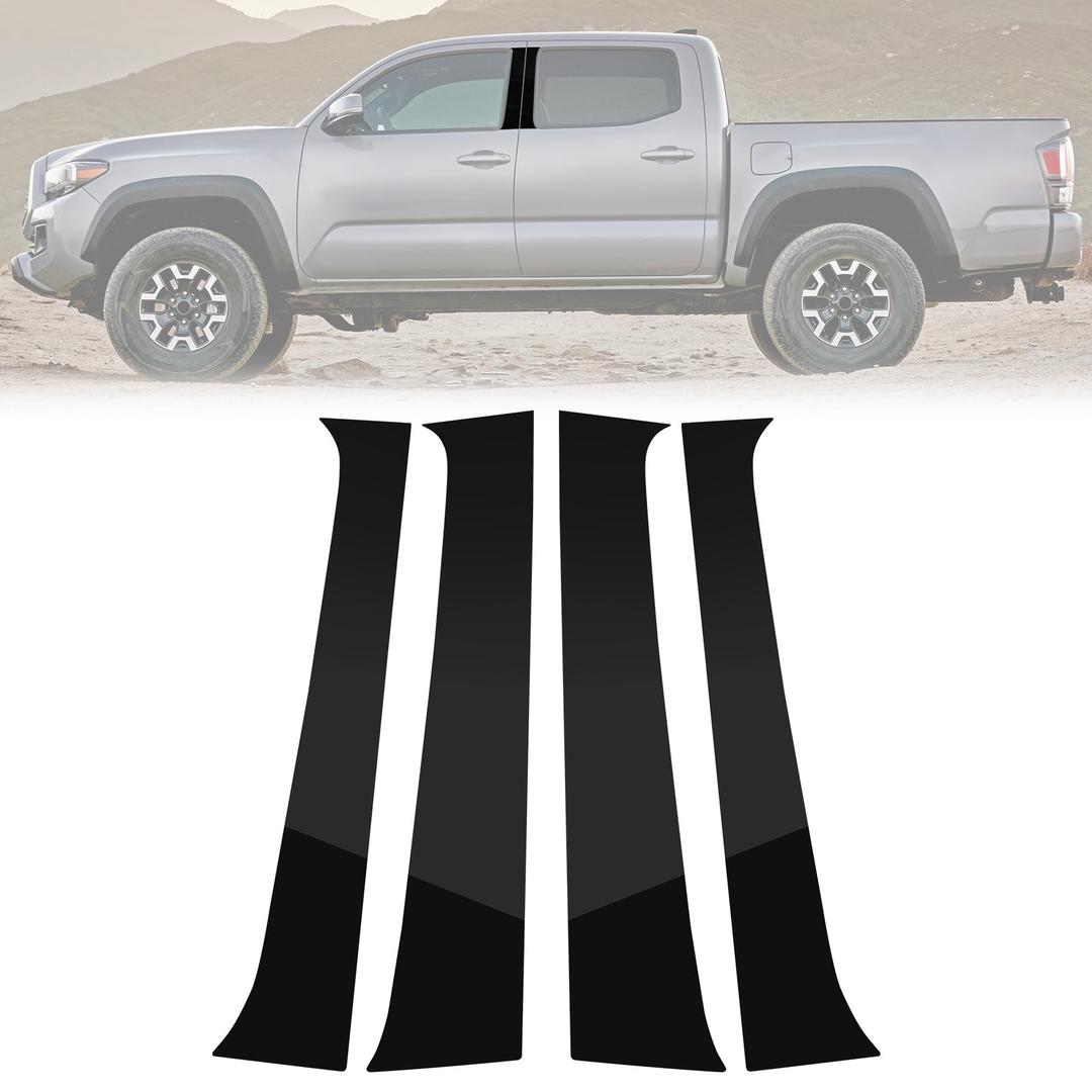 AMSPRAC Door Pillar Covers Fit for Toyota Tacoma 2016-2023,Exterior B Pillar Molding Post Trim Overlay,Pre-Cut Side Pillar Cover Trim Protector,Anti-Scratch,4PCS,Glossy Black