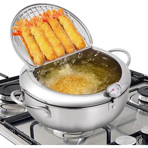 Deep Fryer Pot,Oxydrily Japanese Tempura Deep Fryer Stainless Steel Frying Pot With Thermometer