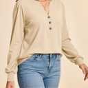 Cicy Bell Womens Puff Long Sleeve Henley Shirts Trendy Casual V Neck Button Up Tunic Tops Loose Fit Basic Tees (L)
