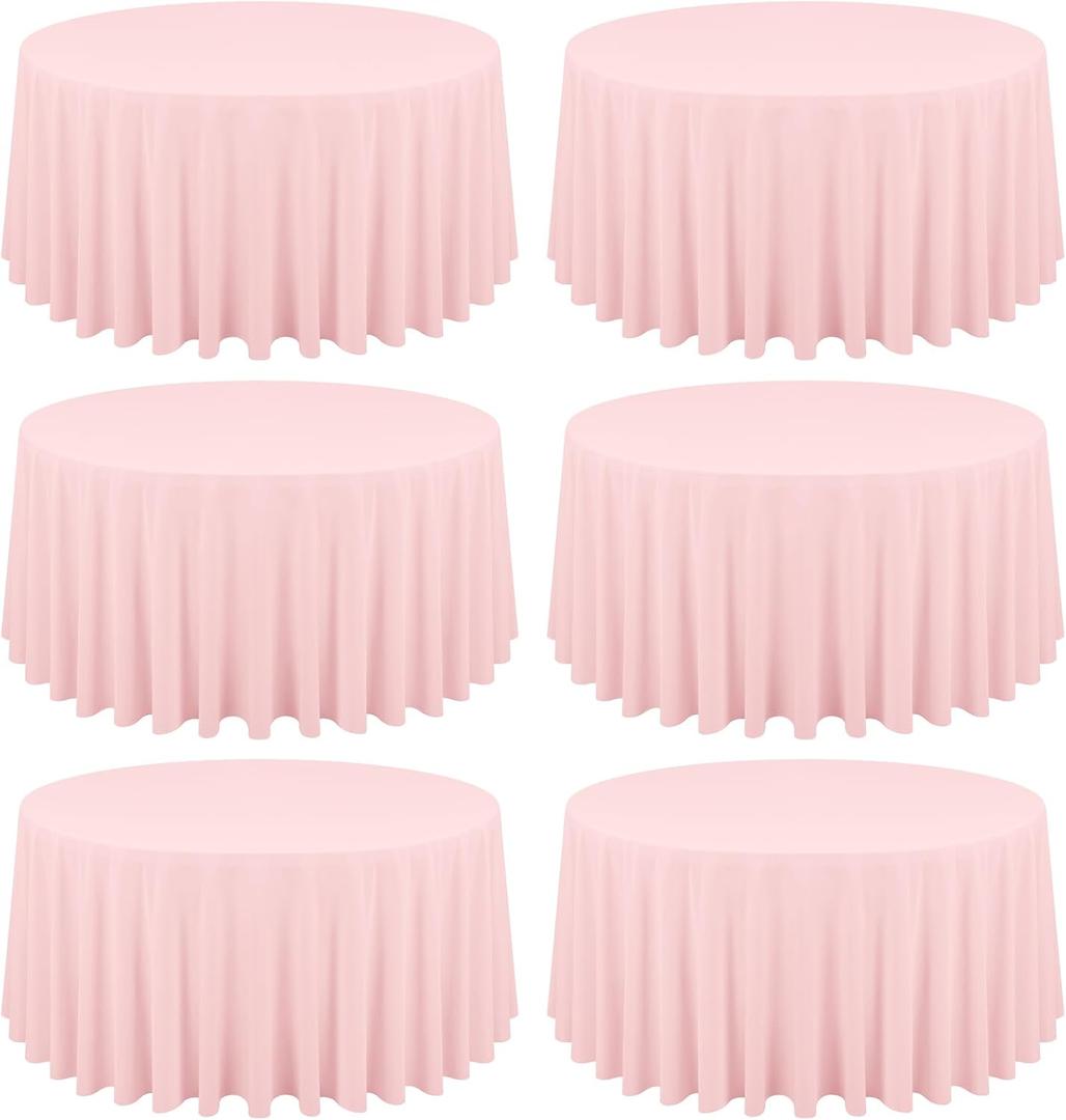 6 Pack Pink Round Tablecloths - 120 Inch Polyester Table Cover, Stain and Wrinkle Resistant, Wedding Banquet Parties