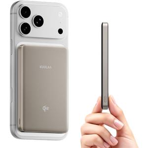Kuulaa 0.5" Magsafe Portable Charger, 10000mAh Magnetic Power Bank & Slim Battery Pack - Qi2 Certified 15W Wireless Charging with 20W USB-C PD for iPhone 17/16/15/14/13/12 Pro/Air Series (Titanium)