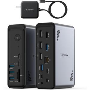 TobenONE 18 in 1 USB C Docking Station 3 Monitors 4K@60Hz, Laptop Docking Station with 100W Power Adapter, Triple Monitors with 3 HDMI, 9 USB Ports, Gigabit Ethernet, for Windows and Chrome OS