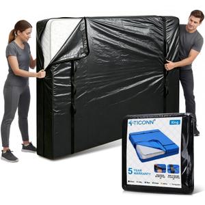 TICONN Mattress Bags for Moving, Heavy Duty King Mattress Cover Storage Bag with Full-Around Handle and Adjustable Buckles (Black, King)