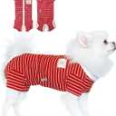 TONY HOBY Dog Pajamas 4 Legged Pet Clothes with Waffle Stripes, Dog Jumpsuit Pajamas for Medium Small Dogs (Red, Girl, XL)