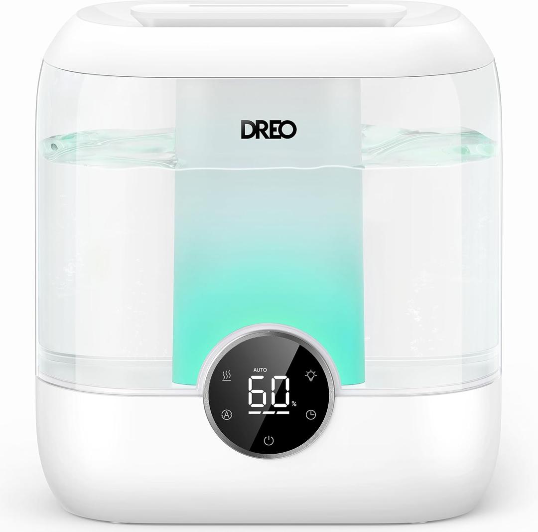 Dreo 6L Top Fill Humidifiers for Bedroom, 60H Runtime 28 dB Quiet Supersized Cool Mist Air Humidifiers for Large Room, Baby Nursery, Plant, Indoor, Night Light, Easy to Clean, Precise Humidity Control (White)