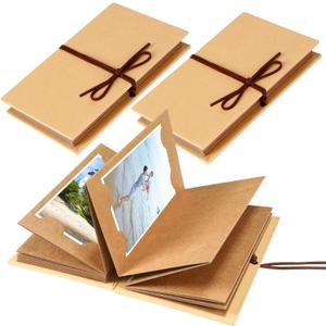 Mudder 2 Pcs Small Scrapbooks Albums 5 x 7.8 Inch Mini Photo Hardcover Book Blank Photo Album Handmade Kraft Paper for Valentine DIY Scrapbook Anniversary Sketchbook Stretchable Folding Wedding Gift