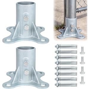 Chain Link Fence Post Floor Flange 2 1/2"(Actual OD 2 3/8"), Round Post Base, Chainlink Pole Floor Flange for Flag Mailbox Lamp, Galvanized Steel Base Flange, Includes Bolts and Nuts, 2 Pack