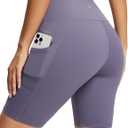 baleaf Biker Shorts Women Yoga Gym Workout Spandex Running Volleyball Tummy Control Compression with Pockets Soft 8" Purple XS
