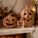 Whaline 3 Pcs Halloween Terracotta Pumpkin Lantern Halloween Decor