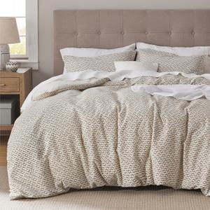 Bedsure Taupe Queen Comforter Set - Soft Stripe Bedding Set for All Seasons, Fluffy Bed Set 3 Pieces with 1 Waffle Weave Comforter Queen Size and 2 Pillow Shams