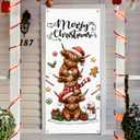 Christmas Highland Cow Door Cover Decoration, Funny Christmas Cute Farm Animal Front Door Photography Background Banner for Porch Indoor Outdoor Winter Holiday Party Decoration, 35 * 79 Inch